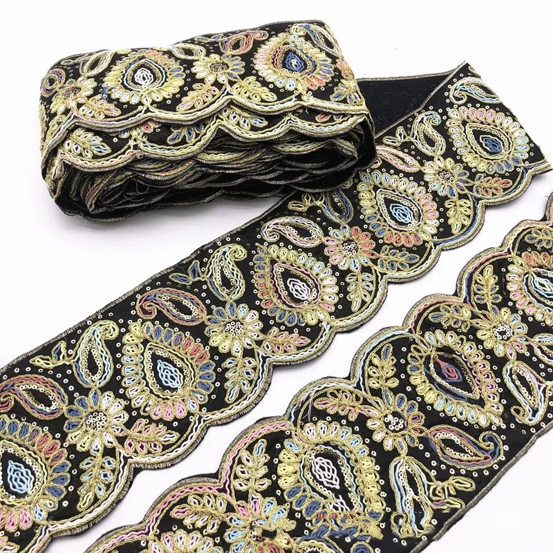 Этнические 1 ярдов Отделка Золотая нить вышитые кружева Бохо Швейные аксессуары