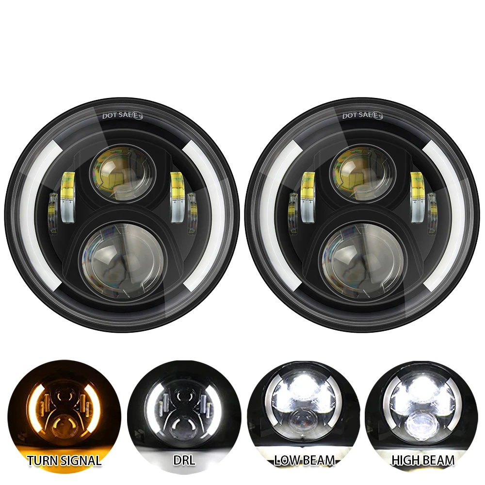 7Inch LED Headlamps with Halo Ring Amber Turn Signal For lada niva 4x4 suzuki samurai 7