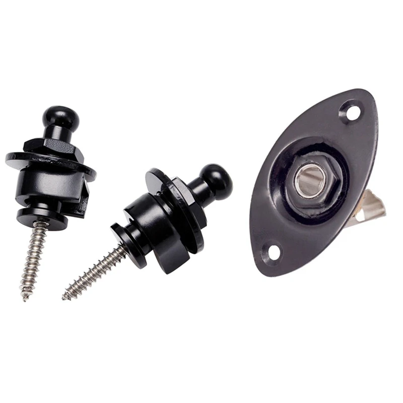 

2 Pcs Guitar Strap Lock Pin Peg Buttons Skidproof Strap Lock & 1Pcs Oval Indented Guitar Jack Plate