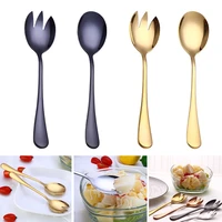 2 pcs gold salad spoon and fork serving spoon set stainless steel cutlery set tableware kitchen accessories colher