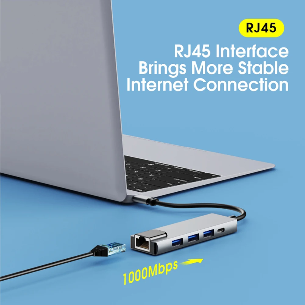 

USB-хаб 5 в 1 с портом USB Type-C на 1000 м RJ45