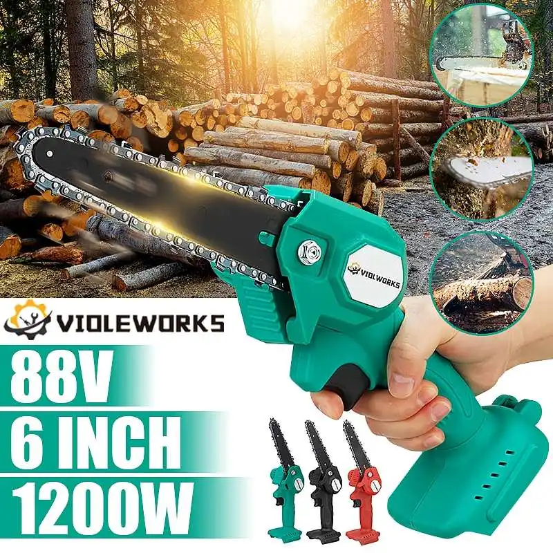

1200W 6 Inch 88VF Electric Saw Chainsaw Wood Cutter Woodworking Pruning One-handed Garden Tool for Makita 18V Battery