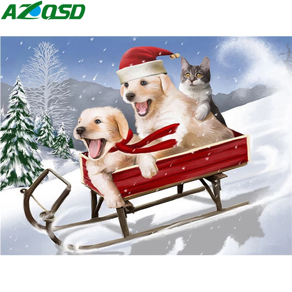 

AZQSD 5d Рождественская Алмазная вышивка собака 5d Diy Алмазная картина полностью квадратная дрель животное зимний домашний декор Стразы