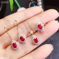 kjjeaxcmy fine jewelry 925 sterling silver inlaid natural red stone ladies pendant earrings ring set support detection luxury