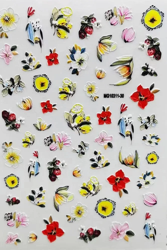 5D акриловые гравированные наклейки для ногтей тисненые Красочные Цветочные