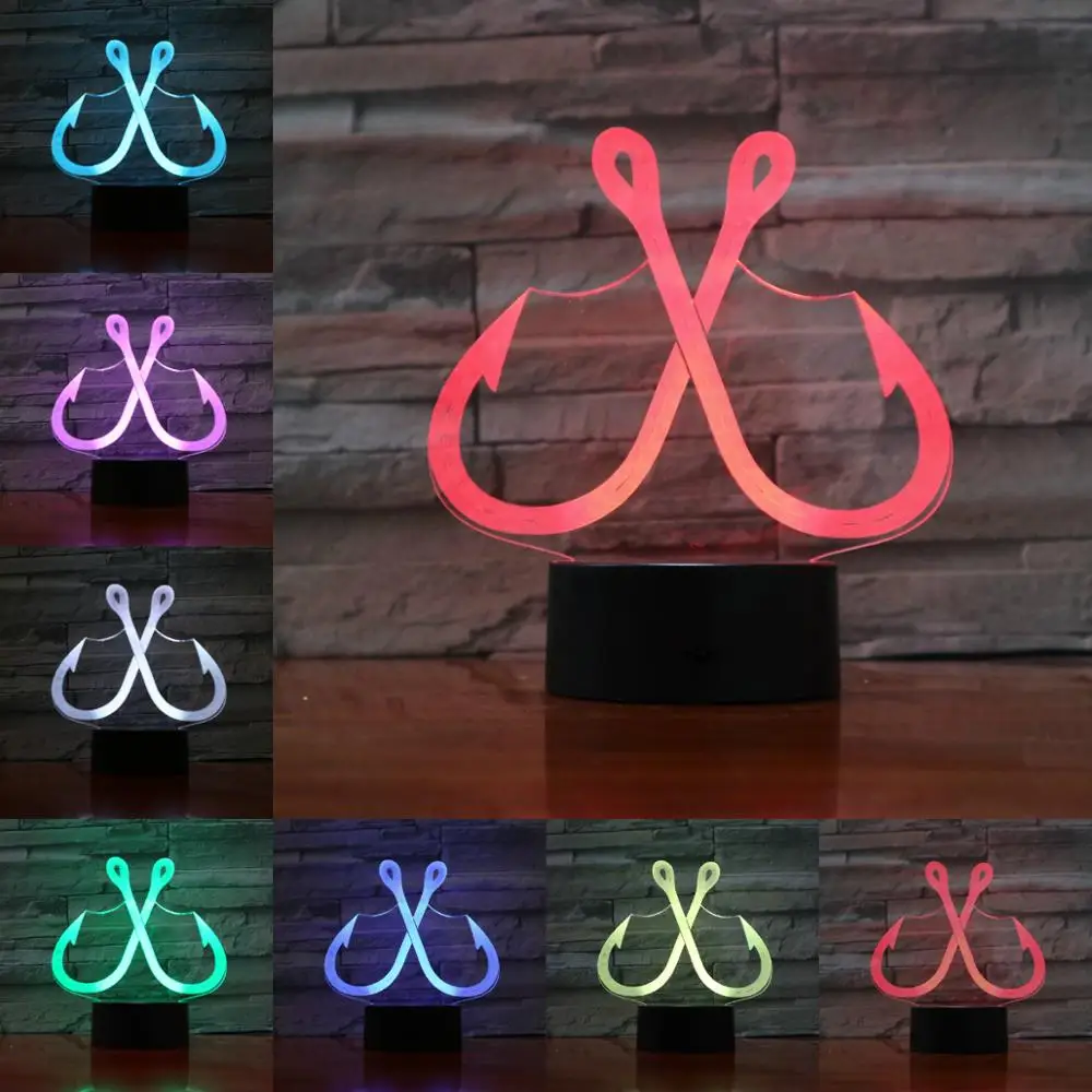 

LED Creative 3D Fish Hook Lamp USB Night Light Atmosphere Lighting Stage Lighting Effect Home Store Bar Decor Boys Holiday Gifts