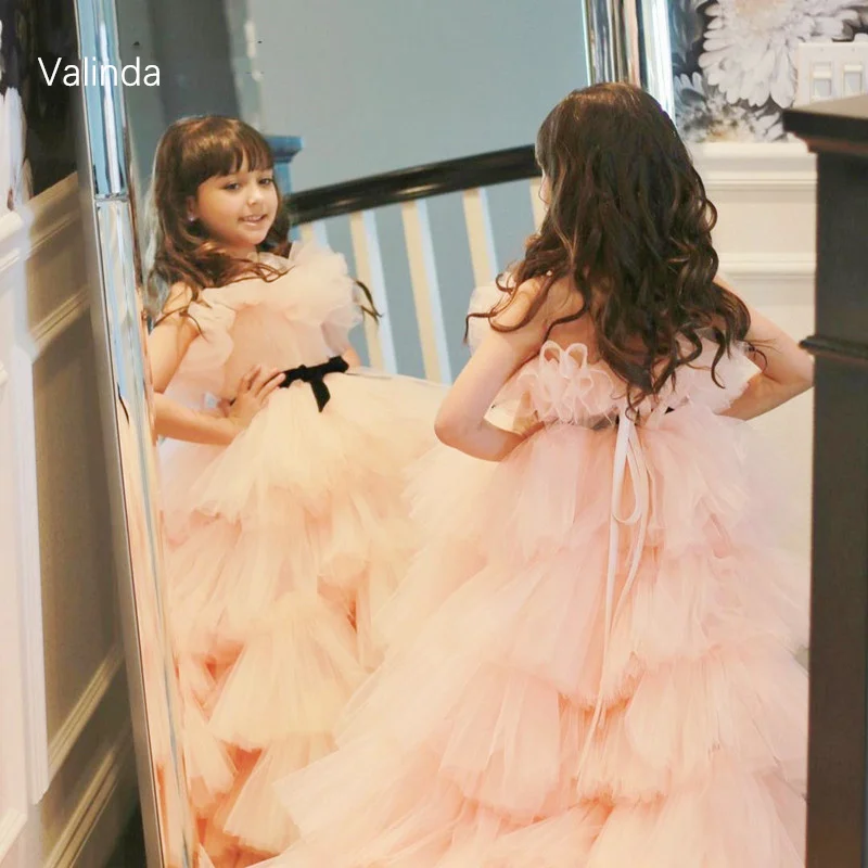 

Blush Tulle Dresses for Girls Birthday Party Kids Clothing Couture Custom