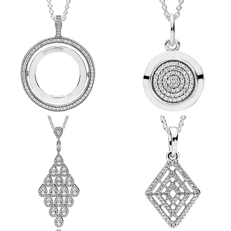 

Настоящие Геометрические линии Логотип Подпись Каскадное Гламурное женское серебряное ожерелье для pandora Bead Charm DIY ювелирные изделия