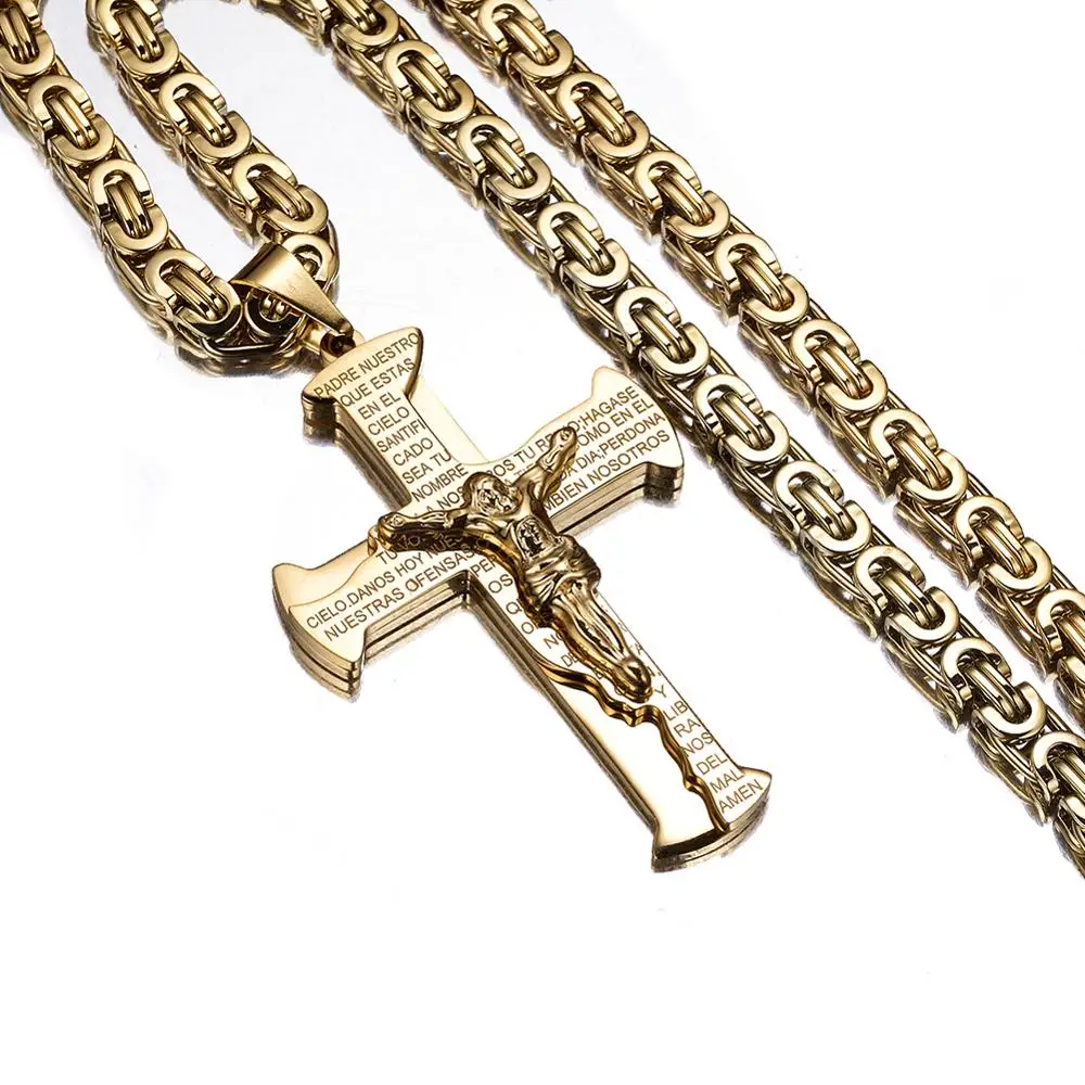 

Кулон с крестом Иисуса для мужчин и женщин, Ювелирное Украшение из нержавеющей стали золотого цвета, византийское ожерелье 18-36 дюймов, Подарочная бижутерия