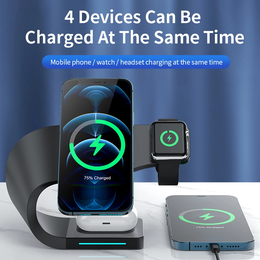 

15W Quick Charge 4 in 1 Magnetic Wireless Charger Stand for iPhone 12 Qi Fast Charge Induction Chargers for Apple Watch AirPods