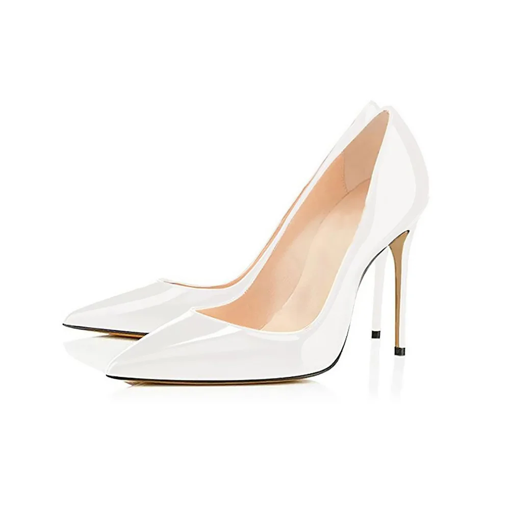 

White patent leather 10cm high heels women's thin heel shallow mouth pointed single shoes 2020 new formal shoes women pump
