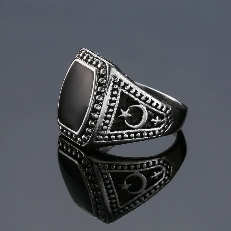 Мужское кольцо с Луной и звездами Винтажное квадратным камнем в стиле хип-хоп |