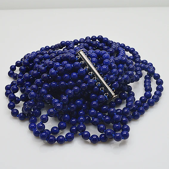 Comprare Lapis Lazuli Collana In Rilievo, Qualità Lapis Gioielli, 8 Righe 6 Millimetri Rotonda Blu Lapis Collana Di Gioielli Fatti A Mano Di Charme Regalo Delle Donne