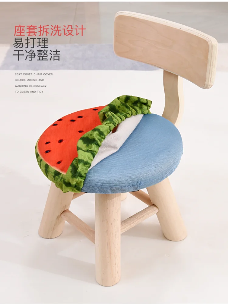 

Sillon kids Child Adult Cloth Art Solid Wood Backrest Small Stool Fruit Creative Household Living Room Shoe Round Bench Chair