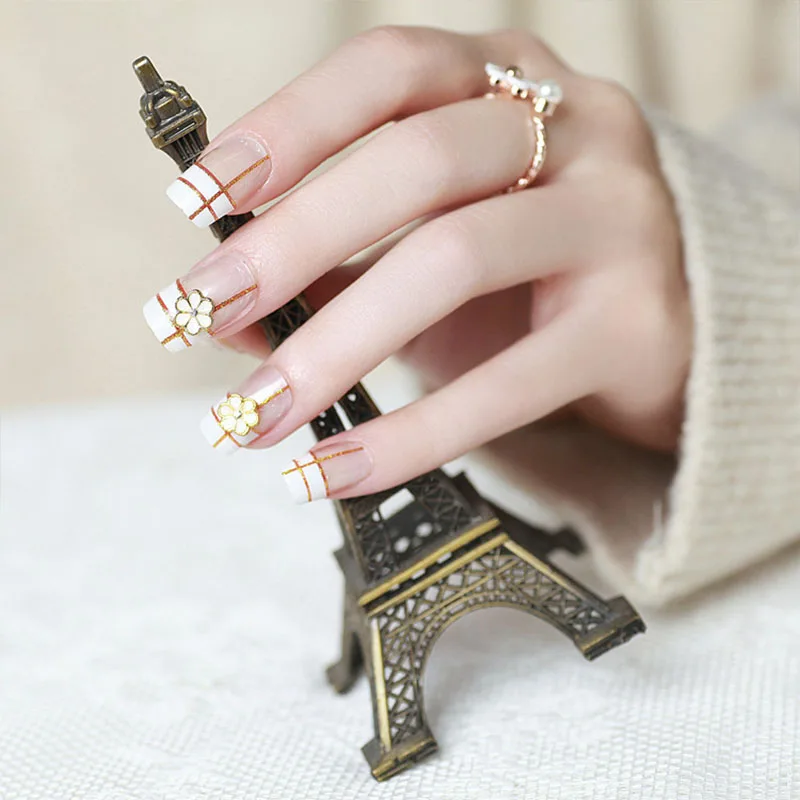 24 шт. свадебные искусственные накладки для ногтей невесты с белыми цветами