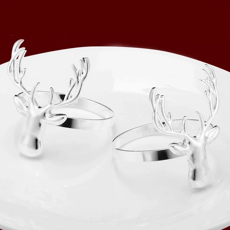 

Deer Napkin Rings Christmas Retro Deer Napkin Rings Metal Napkin Holders for Christmas Party Decoration (Silver,12Pcs)
