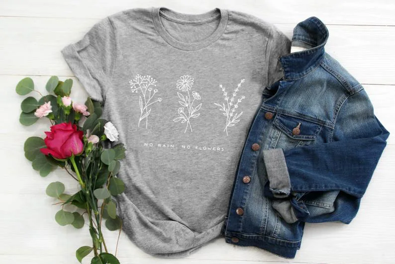 gray tee white text Летняя футболка с цветами без дождя модная повседневная женская желтая одежда футболка с коротким рукавом без дождя с надписью Grunge - Цвет: gray tee white text