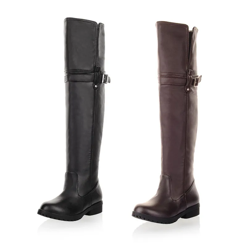 Женские ботфорты на низком каблуке с круглым носком осень/зиму | Обувь