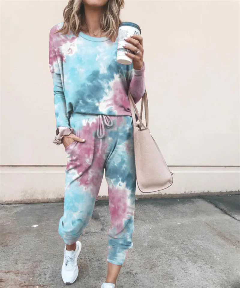 

Two Piece Set Autumn Clothes Tie Dye Tracksuit Women Long Sleeve Top + Pants Sport Jogger Suit Female Casual Lounge Wear Outfits