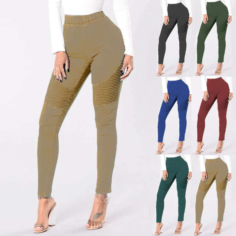 

S-5XL Women Pants with Pockets 2020 New Trousers Fall Fold Stretch Pencil Pants Slim for Women