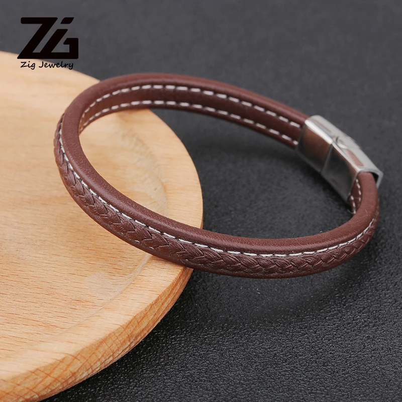 Мужской кожаный браслет ZG ювелирное изделие из нержавеющей стали с пряжкой