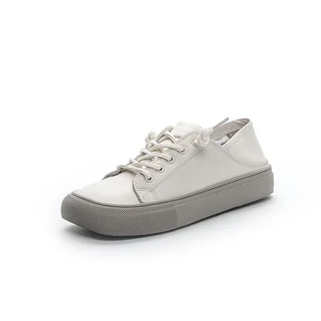

white shoes on small Cowhide the first floor women's summer and autumn low-top flat-soled leisure four seasons 2021 Walking shoe