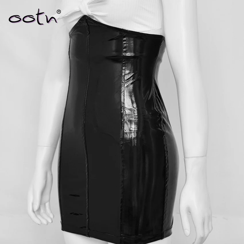 Черного цвета из искусственной кожи Высокая Талия облегающее мини-юбка Для