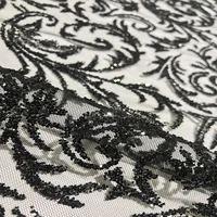 popular swiss african floral mesh french net tulle black sequin lace fabric for sewing high quality sequence wedding party dress