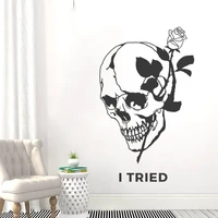 skull with roses silhouette wall sticker art aesthetic home bedroom room decoration a001352