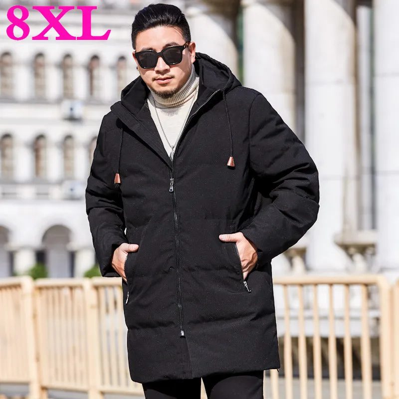

7XL 8XL плюс 6XL размер куртка на утином пуху зимние куртки мужские модные повседневные с капюшоном Толстая теплая ветрозащитная верхняя одежда