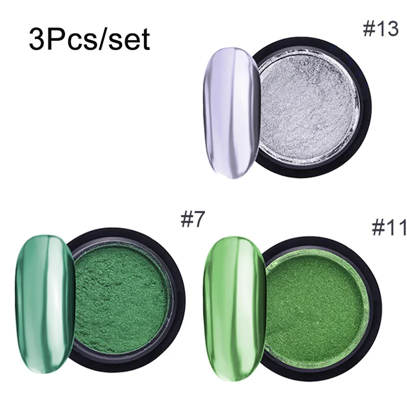 3pcs set 5 9 г/2 г зеркало для ногтей блестящая пудра металлический цвет УФ-гель для дизайна ногтей Полировка хромированные хлопья пигментная пыль украшения Маникюр - Цвет: 3pcs set 5