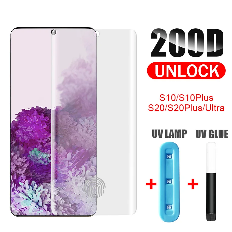 УФ протектор экрана из закаленного стекла для Samsung Galaxy S9 S8 S10 Plus Note 8 9 10 200D защита