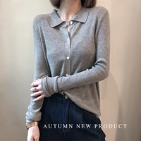 2020 autumn new korean style cute collar slim knitted sweaters women solid color long sleeve cardigan knitwear