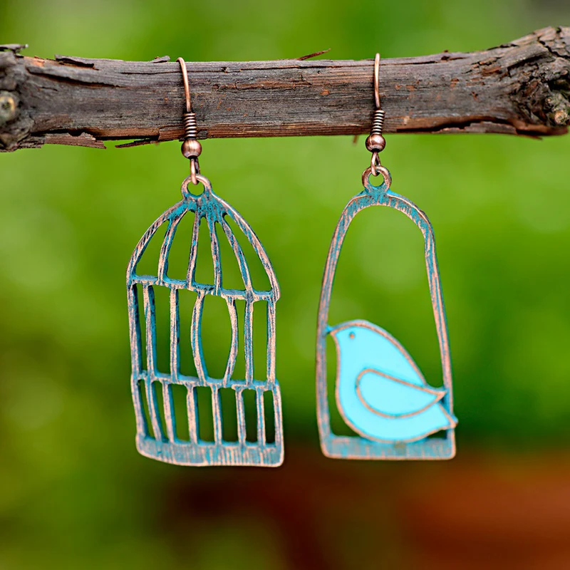 CARTER LISA уникальный дизайн синяя птица в клетке подвеска виде животного серьги