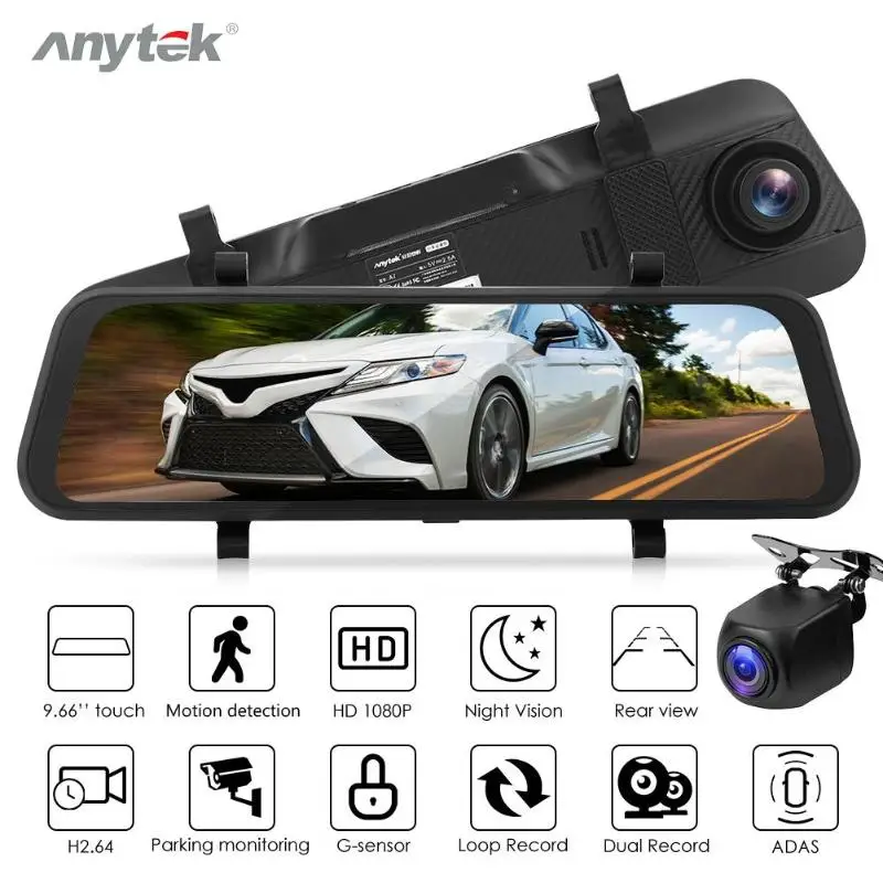 Автомобильный видеорегистратор Anytek A7 FHD 1080P 9 66 дюймов HD экран зеркало заднего