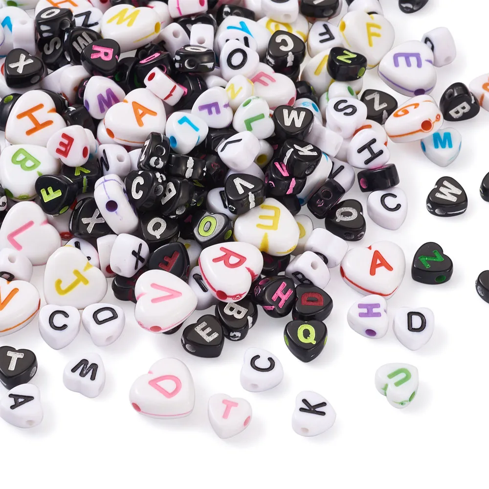 

800-1500 шт./компл. Смешанные Буквы, Непрозрачные Акриловые Бусины, в форме сердца, свободные разделительные бусины, фотоэлементы, браслет и сер...