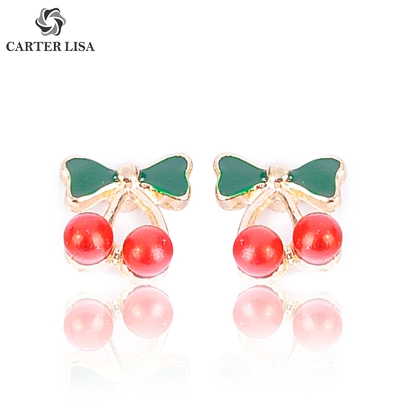 Женские серьги гвоздики CARTER LISA эмалированные красные вишневые модные ювелирные
