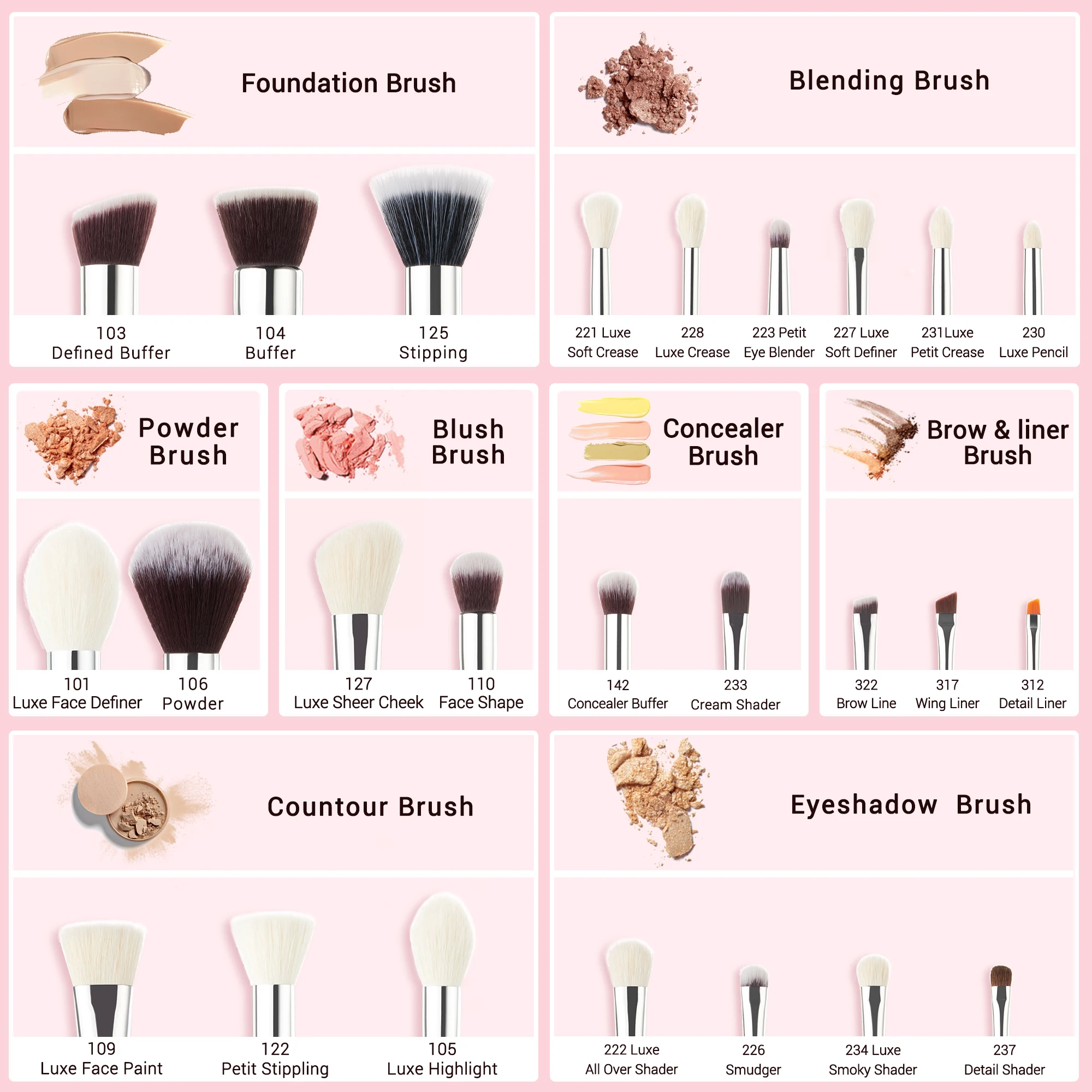 Набор кистей для макияжа Jessup Rose carmin/Silver Beauty Foundation Powder Eyeshadow Make up Brush 6 шт 25