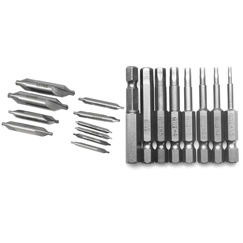 

8Pcs 1/4 Inch Screwdriver Bits Hexagon Magnetic 50mm with 10Pcs Combined Countersink Bits 60 Degree Center Drill Set