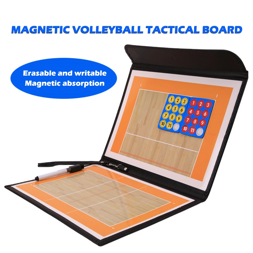 

Volleyball Tactic Board Magnetic Coach Magnetic Volleyball Coaching Boards Dry Erase with Leather Cover Markers Pen