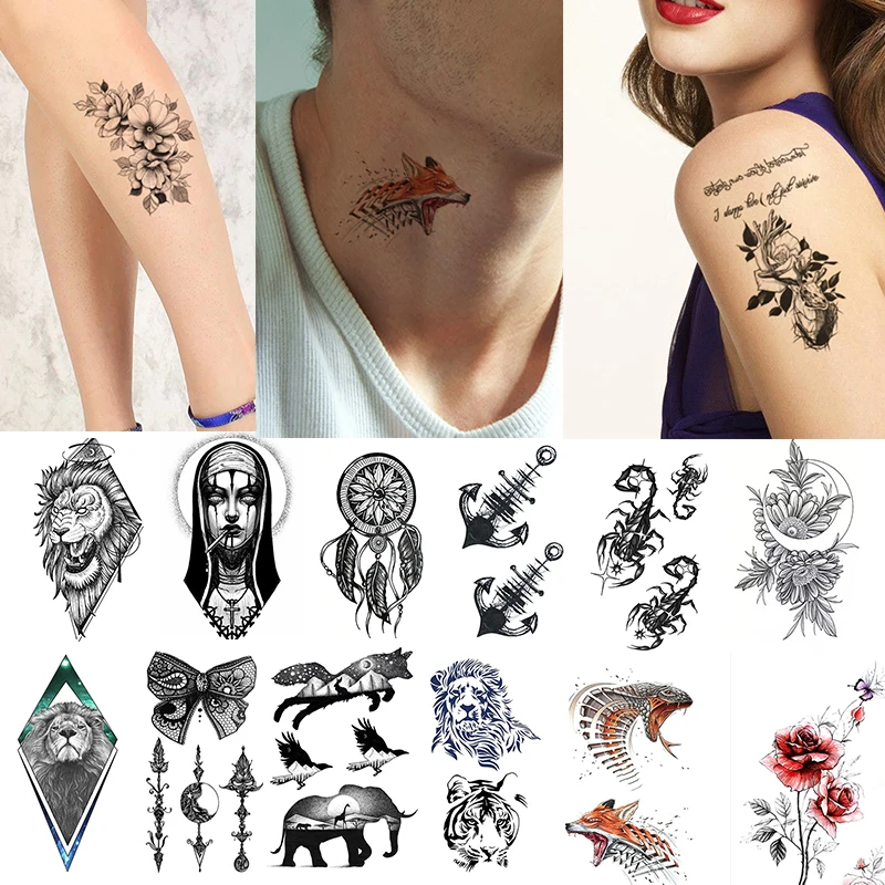 

Waterproof Temporary Tattoo Man Women Color Tattoos Sticker Black Wolf Fox sexy Pattern fake tato decal Tatto Transfer Stickers