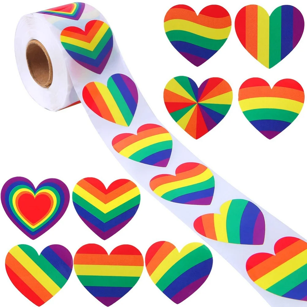 

500Pcs/Roll Sticker Rainbow Heart Shaped Sealing Labels Paste Paper Self Adhesive Sticker Rolls Decal Craft Supplies Newest
