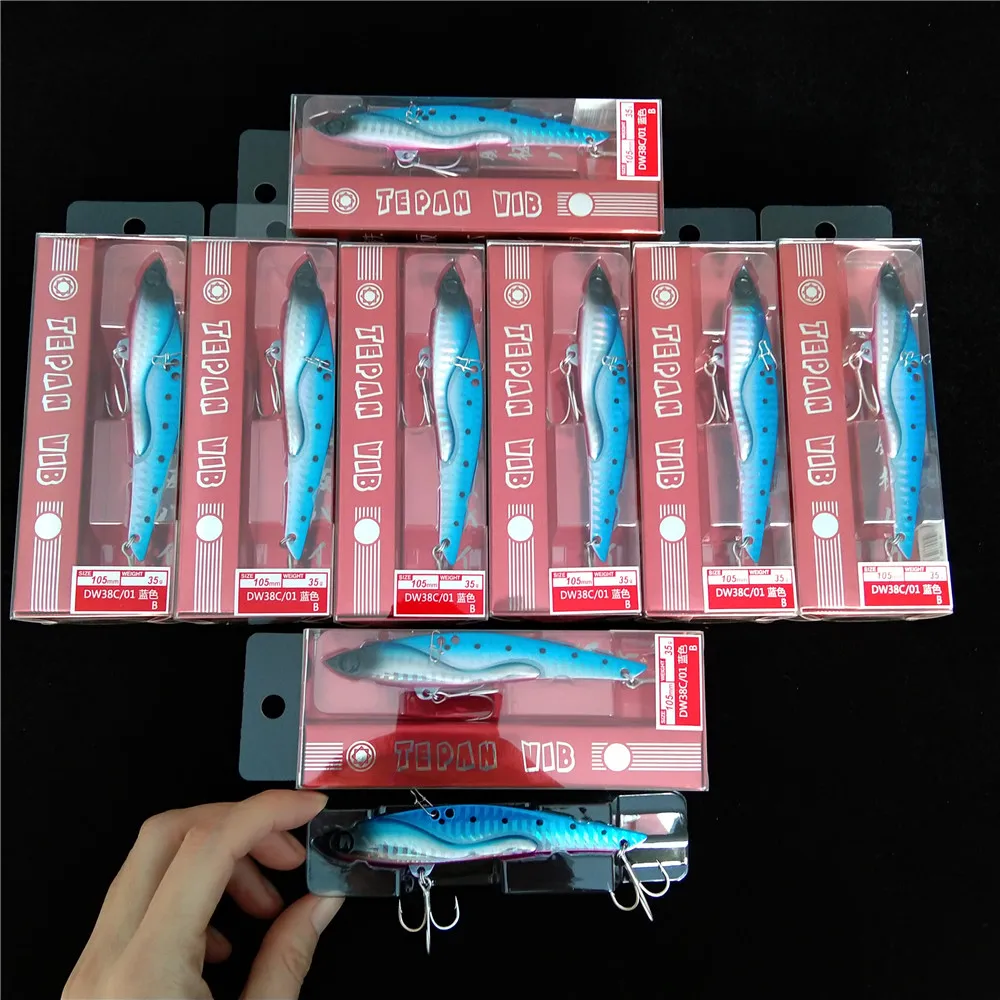 TSURINOYA 9pcs 105mm 35g Long Distance Casting VIB DW38C Blue Jigging Vibration Metal Hard Lure Wobblers Swimbait Fishing Tackle