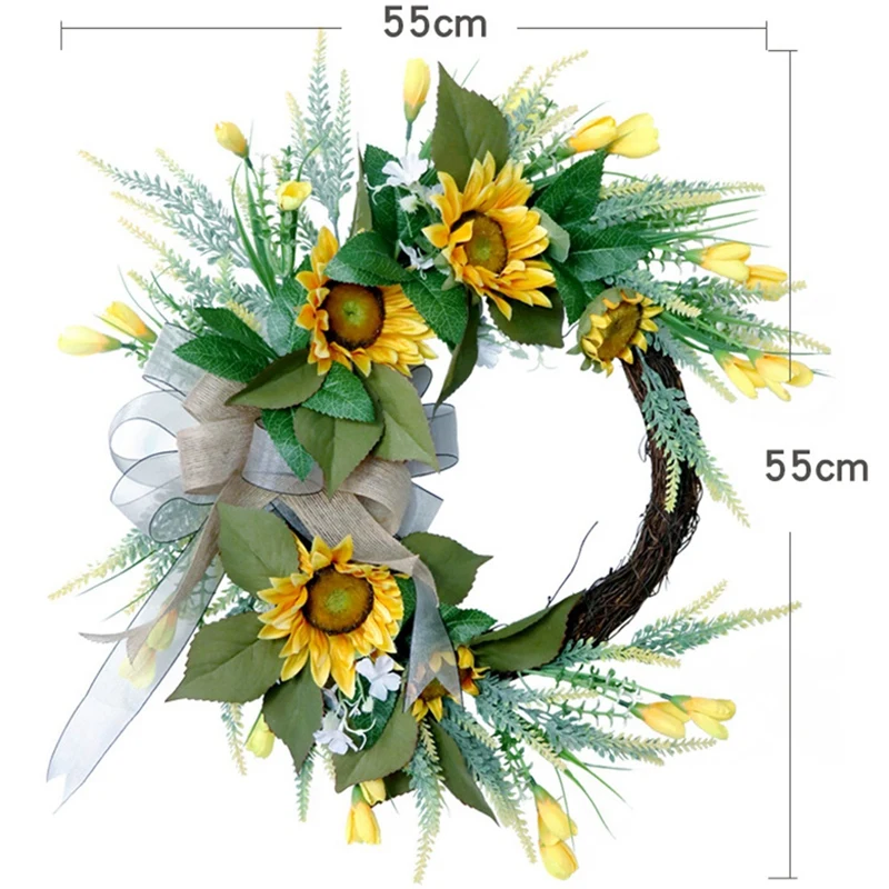 

American Sunflower Wreath Simulation Flower Silk Flower Door Decoration Wall Decoration Hanging Wreath