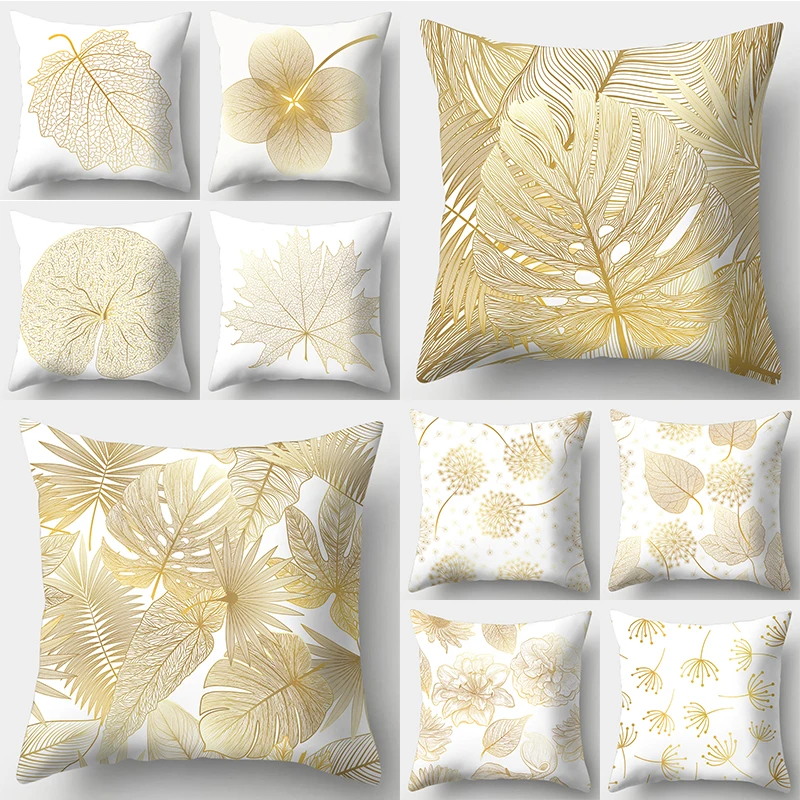 

Luxury Golden Leaves Cushion Cover Home Sofa Officee Chair Decorative Pillow Covers Sofa Bed Pillows Case Decorative Cushions
