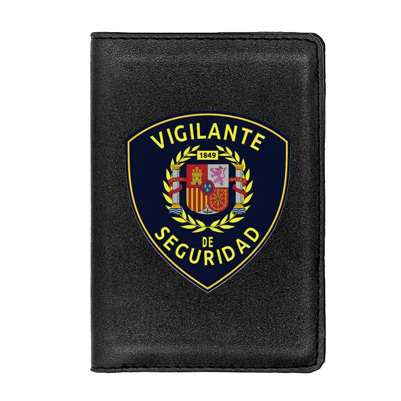 

Black Classic Vigilante De Seguridad Leather Passport Cover Men Women Slim ID Card Travel Holder Wallet Document Organizer Case