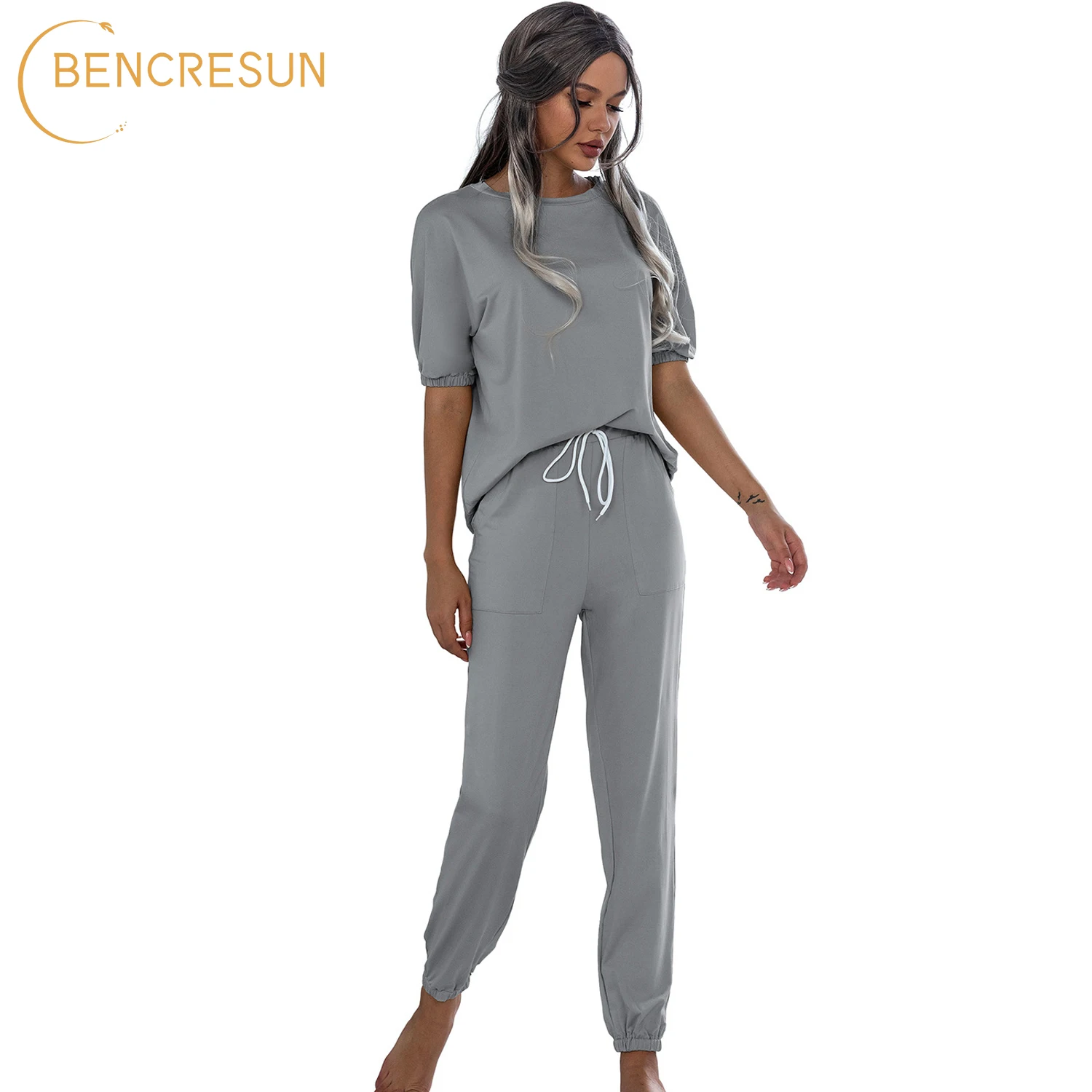 

2 Piece Pants Set Spring Summer Tracksuit Women Sweatshirt Print Pants Grey Black Wine Red Khaki Sportwear Lady Sports Suit Set