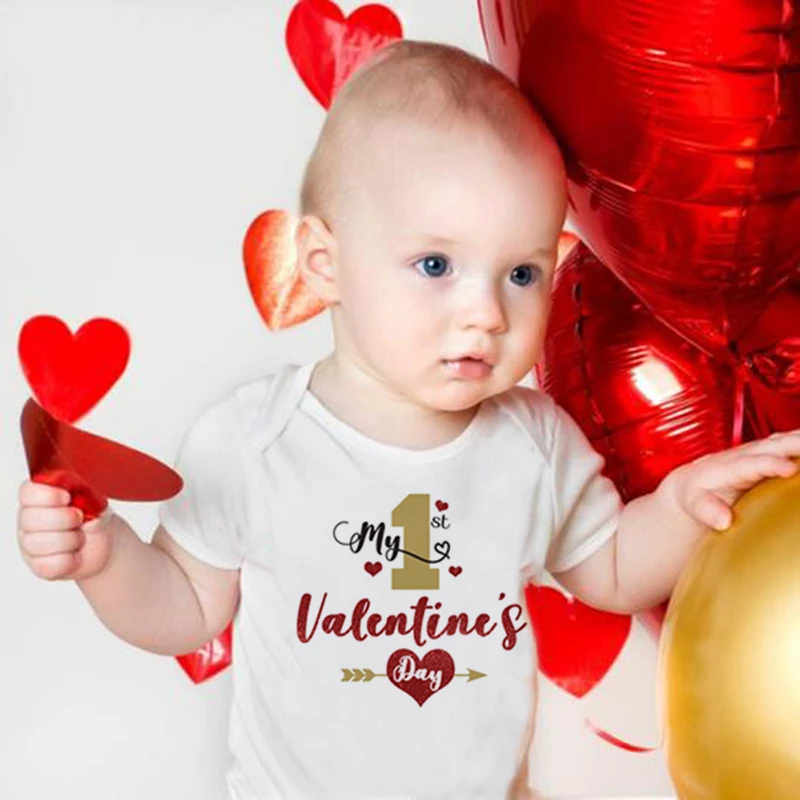 Мой первый день Святого Валентина милый комбинезон для новорожденных мальчиков