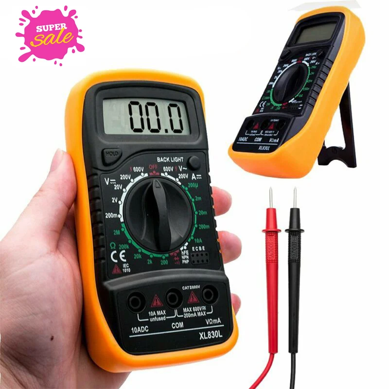 

XL830L LCD Display Backlight Portable Multimeter AC DC Voltmeter Ammeter Ohmmeter Voltage Current Tester with Test Leads
