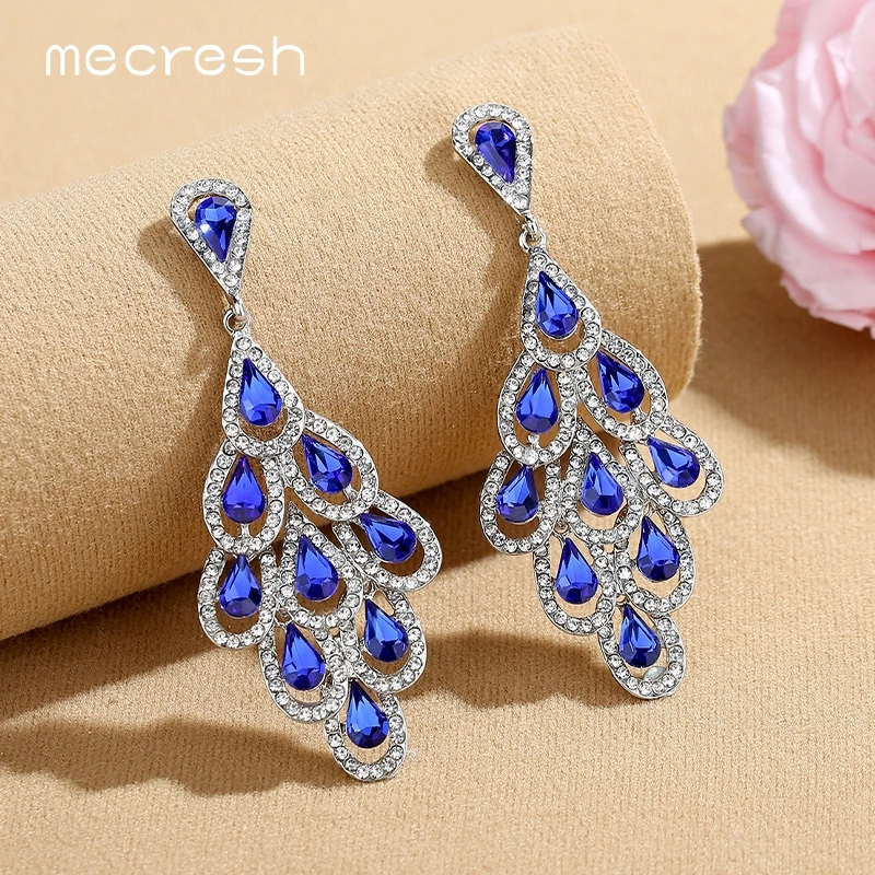 Большие висячие серьги Mecresh с кристаллами в форме капли 2019 модные ювелирные